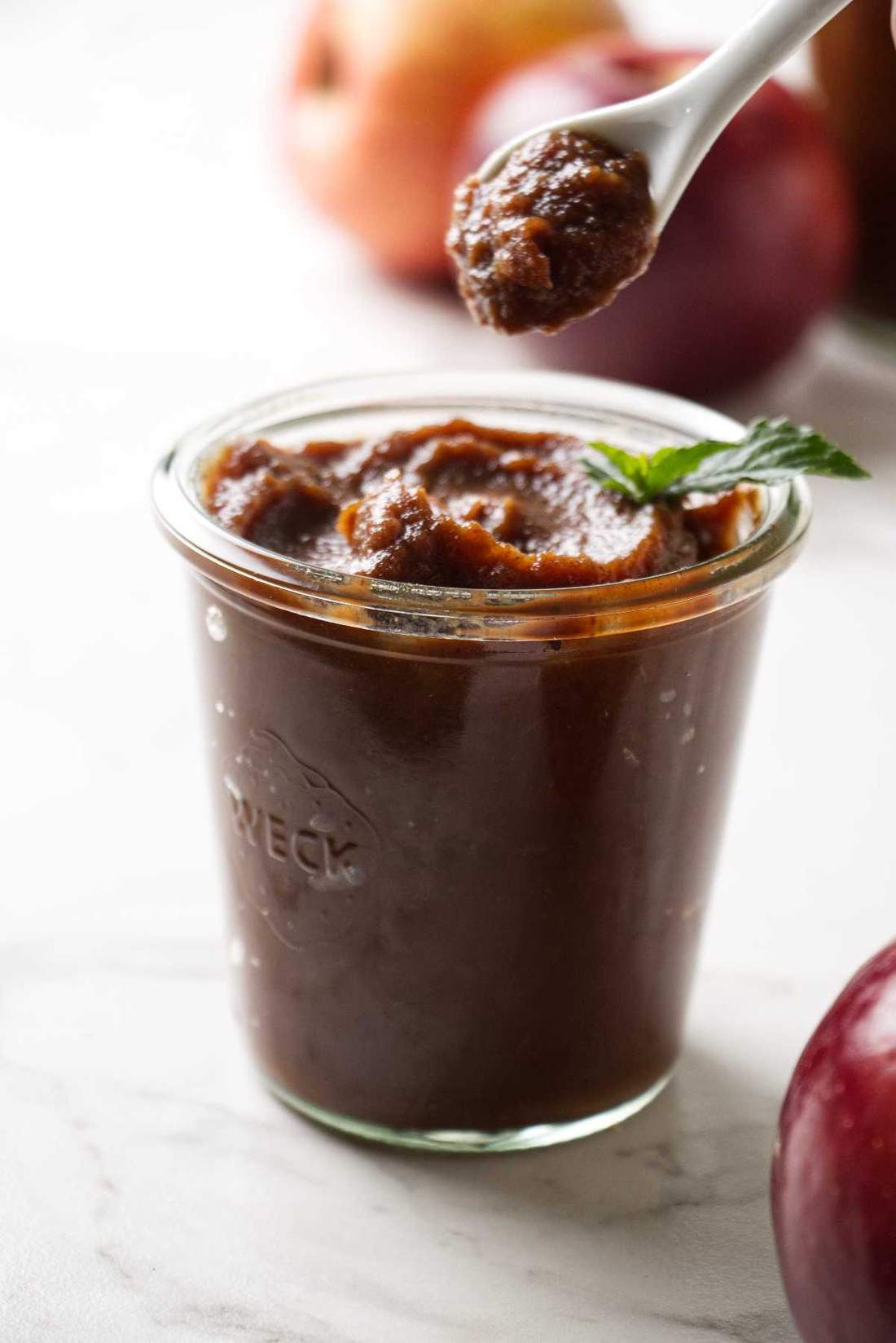 Classic apple butter with cardamom, caramel apple scent, warm cinnamon, cloves, mason jar