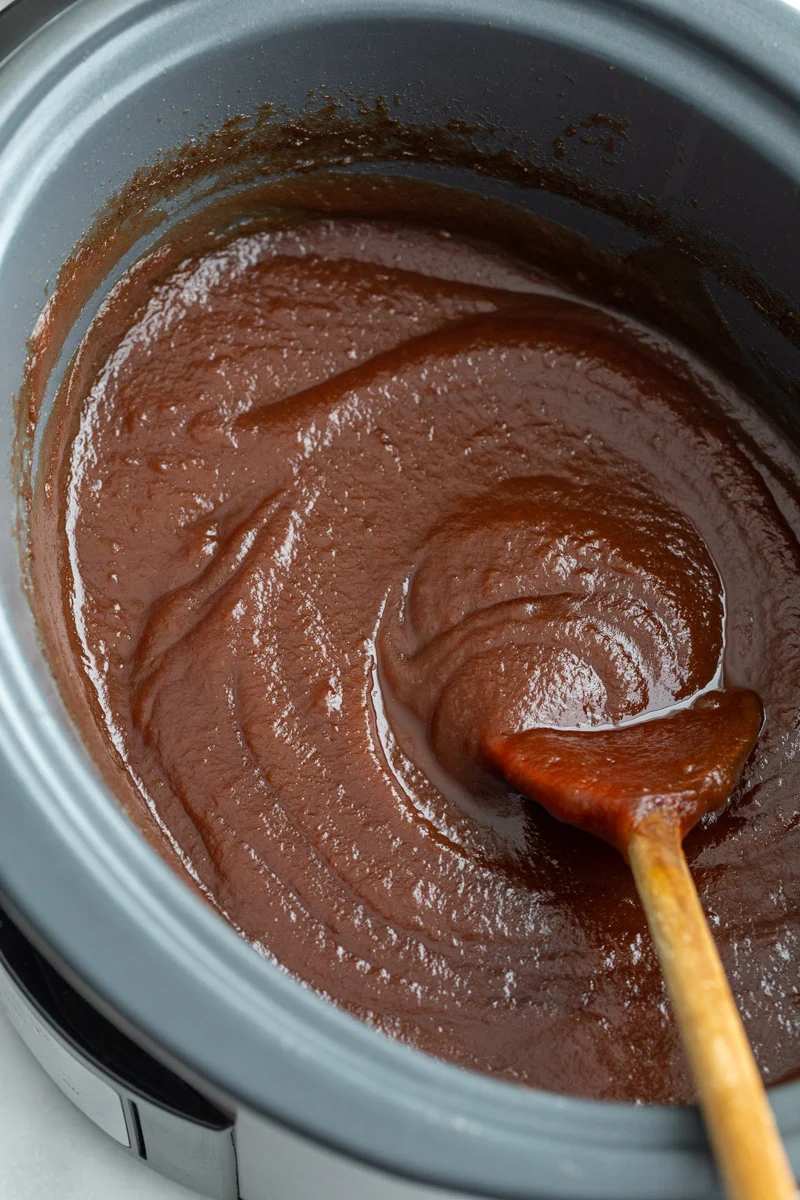 Maple‑infused slow cooker apple butter, caramel apple, cinnamon, cloves, warm amber jar