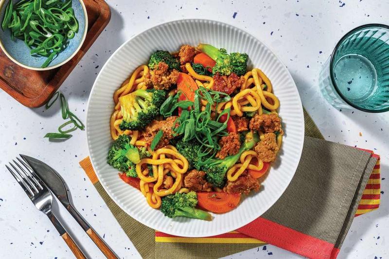 Beef and broccoli noodle stir fry meal kit with tender beef, crisp broccoli, and glossy noodles