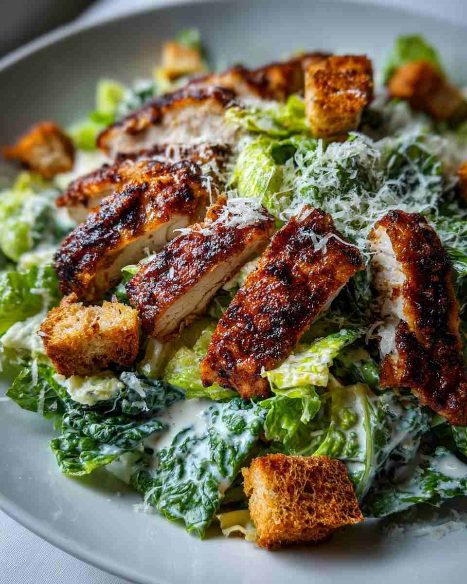 Blackened chicken caesar salad tossed with crisp romaine, crunchy croutons, shaved parmesan, creamy dressing.