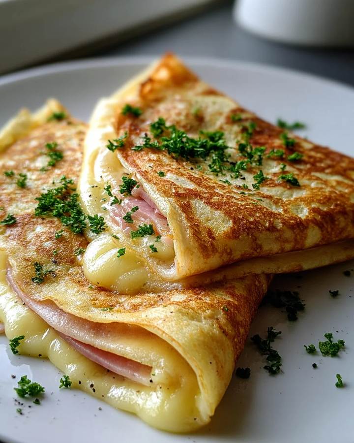Thin golden crepes filled with fresh mixed berries, drizzled with lemon glaze, a light and airy dessert