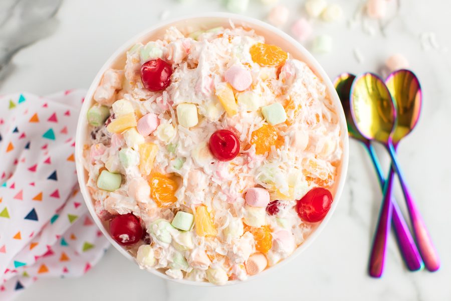 Classic fresh fruit salad with melon, grapes, berries, kiwi, and citrus