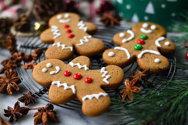 Aromatic gingerbread men flavored with star anise, pine needles, and festive icing