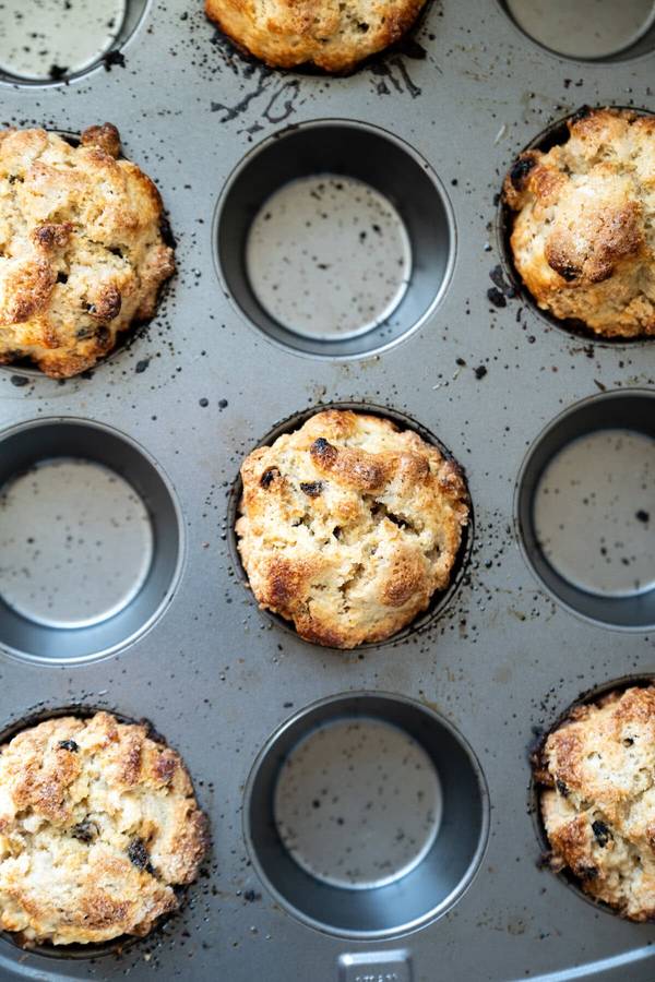 Crumbly rustic Irish soda bread scones with golden crust