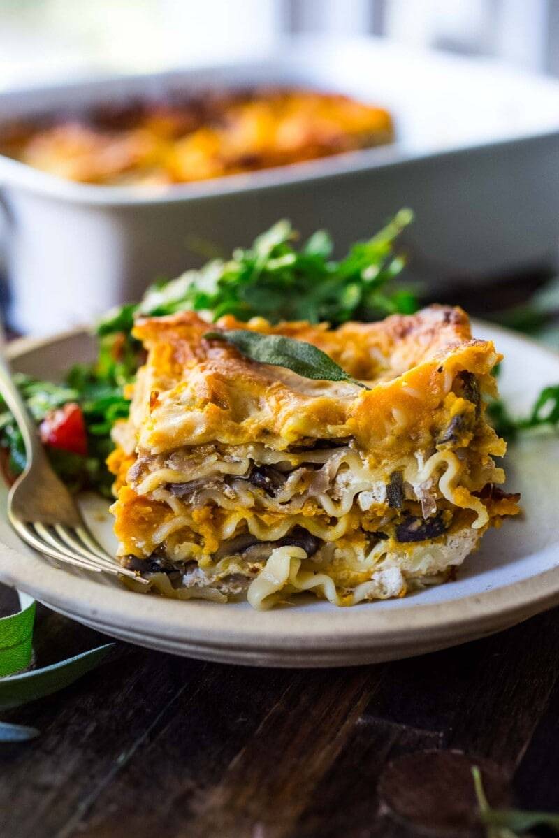 Silky butternut squash lasagna layered with ricotta, mozzarella, and thyme‑sprinkled sauce
