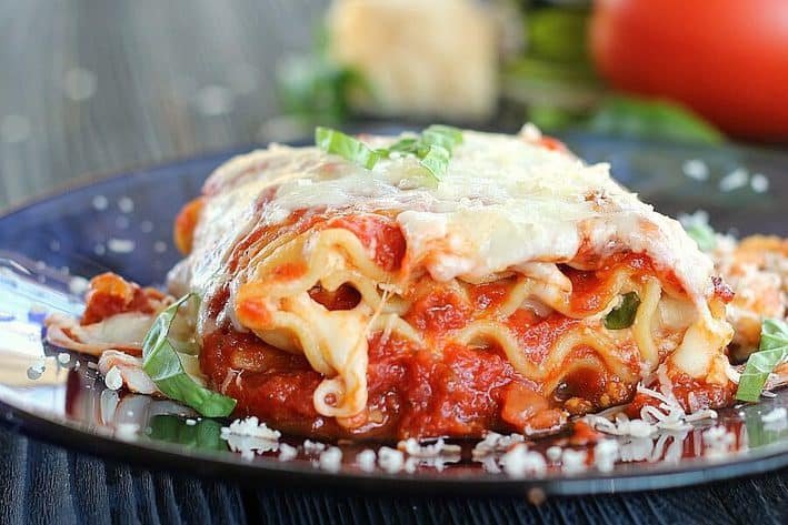 Rolled lasagna sheets filled with cheese, baked under bubbling marinara and golden mozzarella