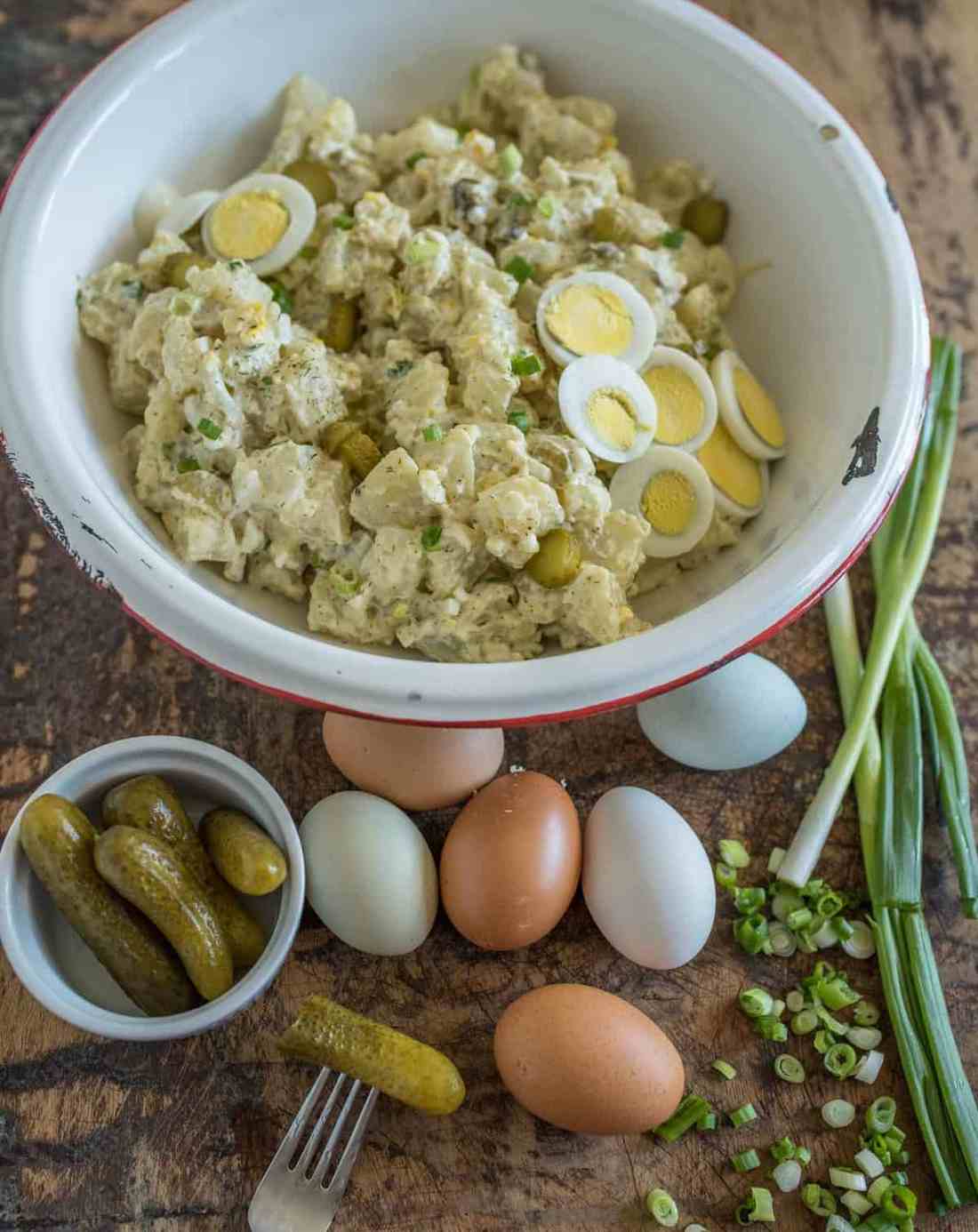 Classic creamy potato salad with tender potatoes, velvety dressing, fresh dill, and crunchy celery