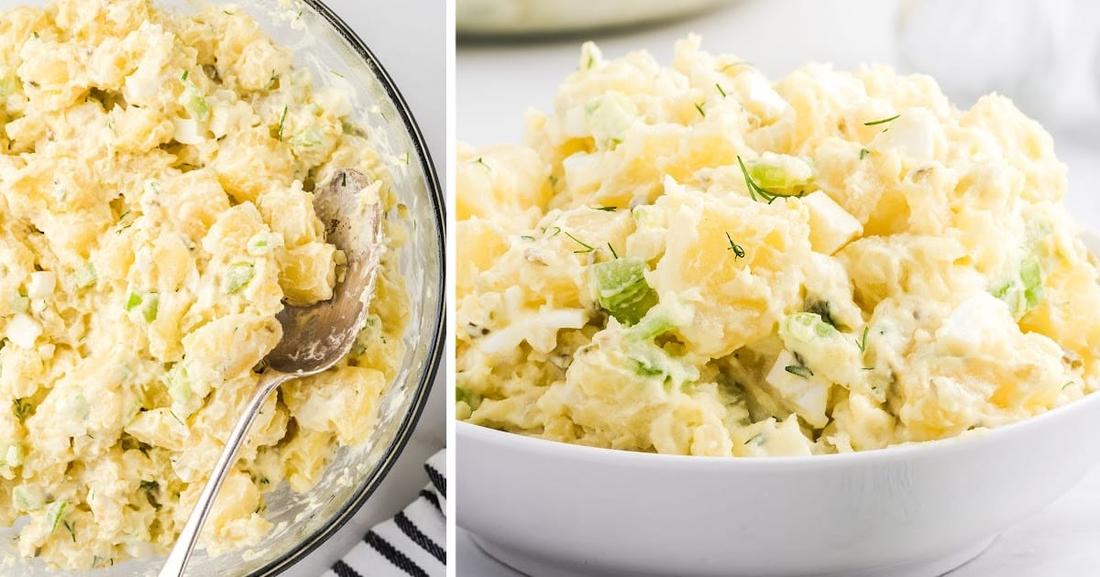 Southern-style creamy potato salad with buttery potatoes, rich mayo, fresh herbs, and crunchy celery