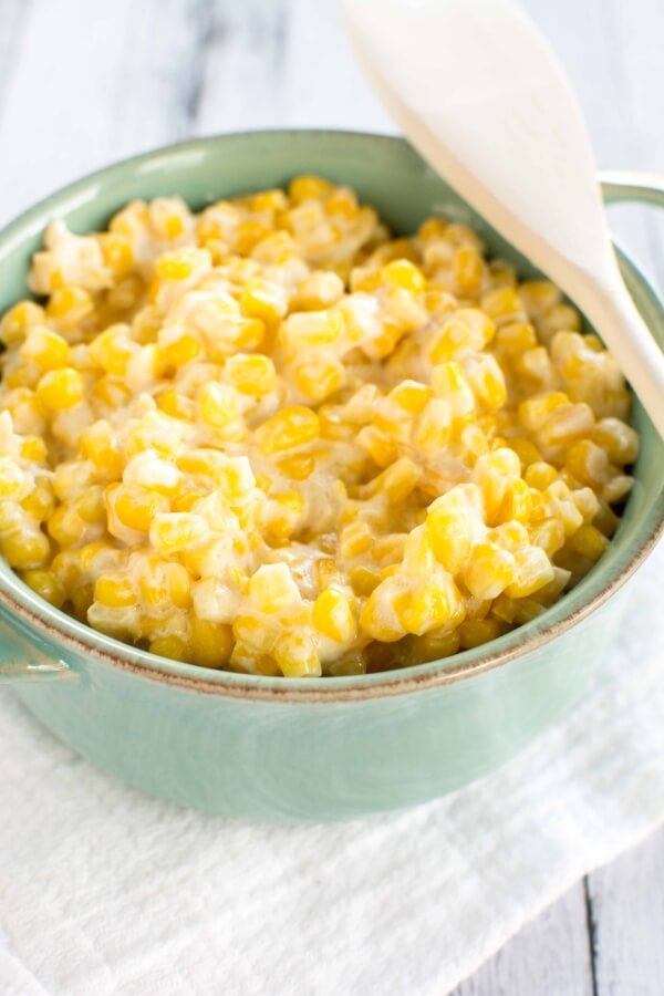 Cream cheese slow‑cooker creamed corn, buttery creamy sauce, rich and tangy crockpot side dish