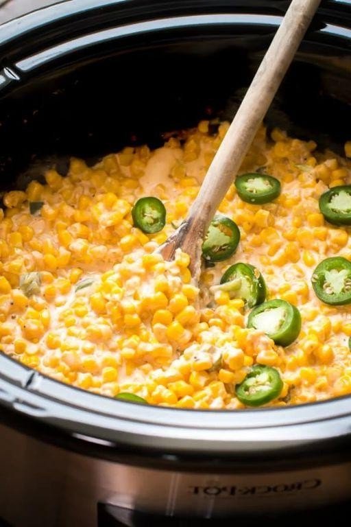 Jalapeño creamed corn with lime zest, spicy creamy corn side, crockpot dish