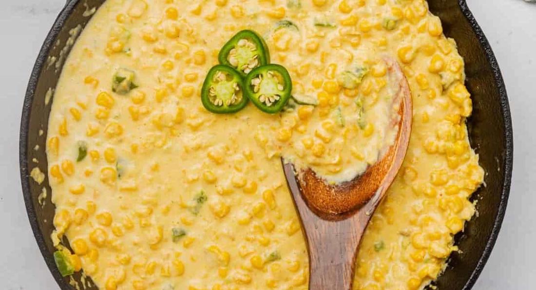 Smoky chipotle jalapeño creamed corn, smoky spicy corn in creamy sauce, crockpot side