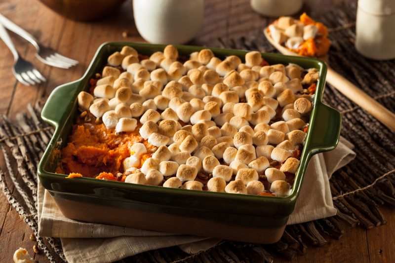 Spiced chai infused classic sweet potato casserole with cinnamon cardamom and brown sugar