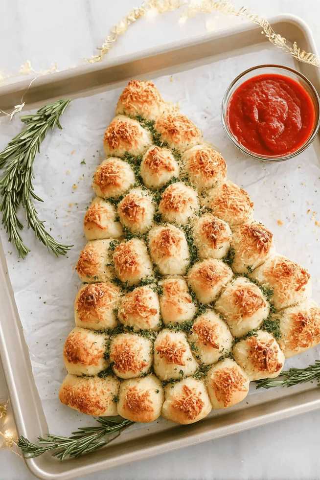 Green-tinted bread shaped like a Christmas tree with white frosting drizzle and red berry decorations on a plate.